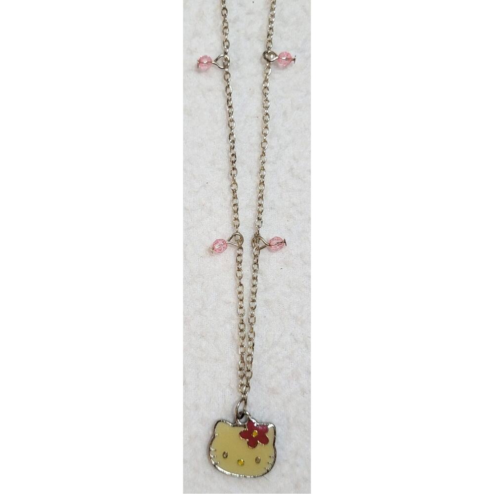 Sanrio Enamel Hello Kitty Pendant 16" Silvertone Chain Necklace Kawaii Cute